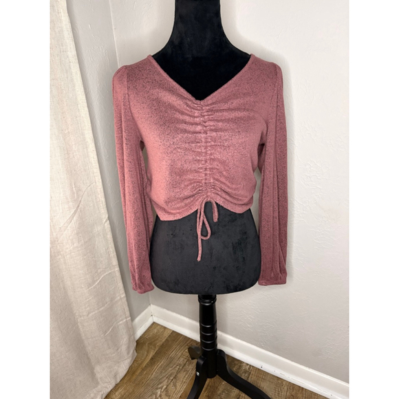 Gaze Tops - Gaze Heathered Long Sleeve Ruched Crop Top M Soft